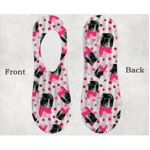 Women's Pink Black Fashion Makeup Design Hand Pressed Soft No show Socks